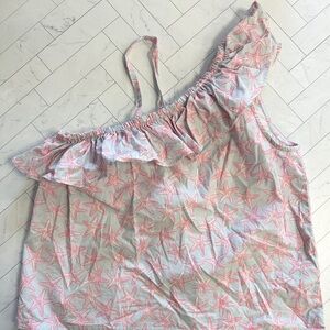 Crewcuts Pink and White Ruffled Asymmetrical Camisole